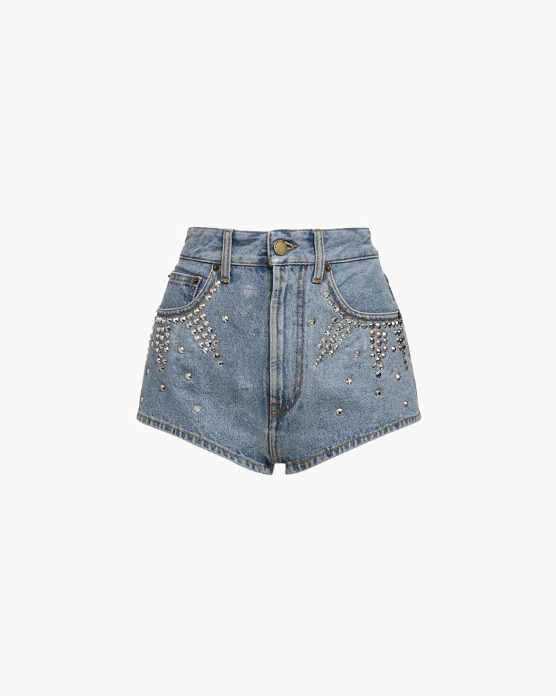 HIGH-RISE DENIM SHORTS WITH...