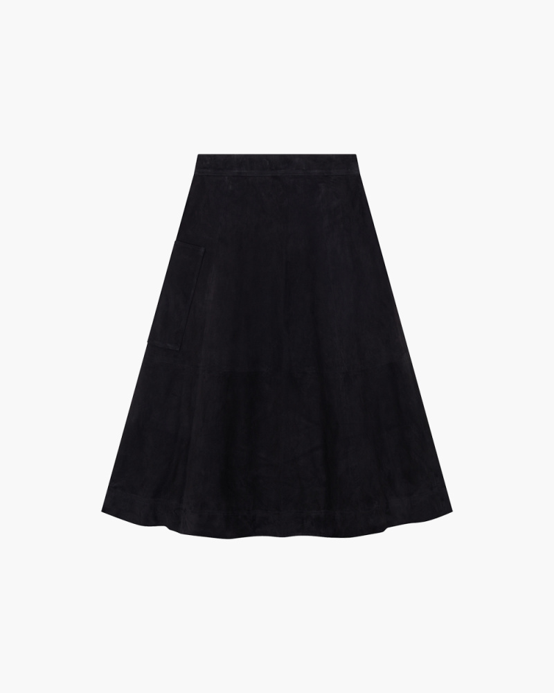 THEA BLACK SUEDE LONG SKIRT