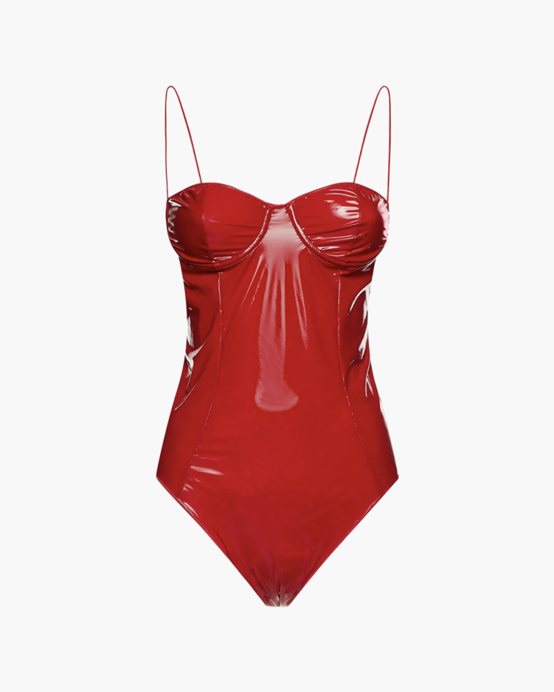 LATEX BALCONETTE MAILLOT RED