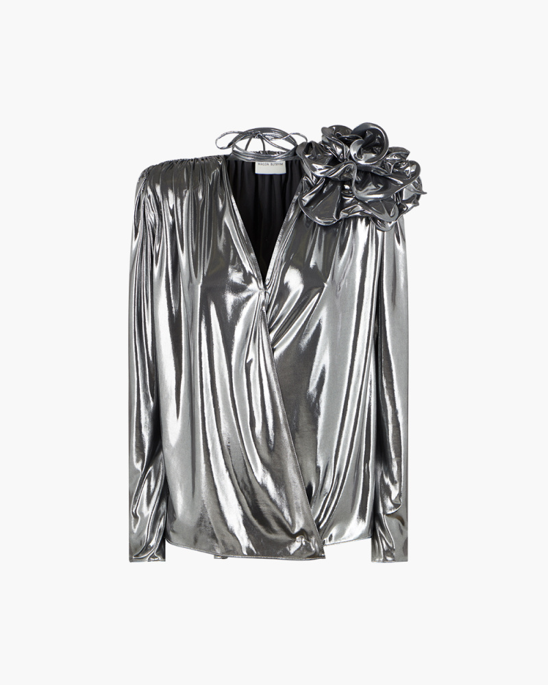 RUCHED SILVER BLOUSE