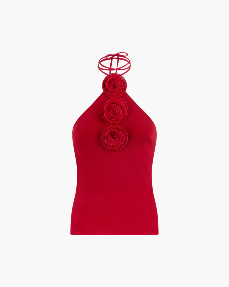 TOP WITH 3D ROSES RED