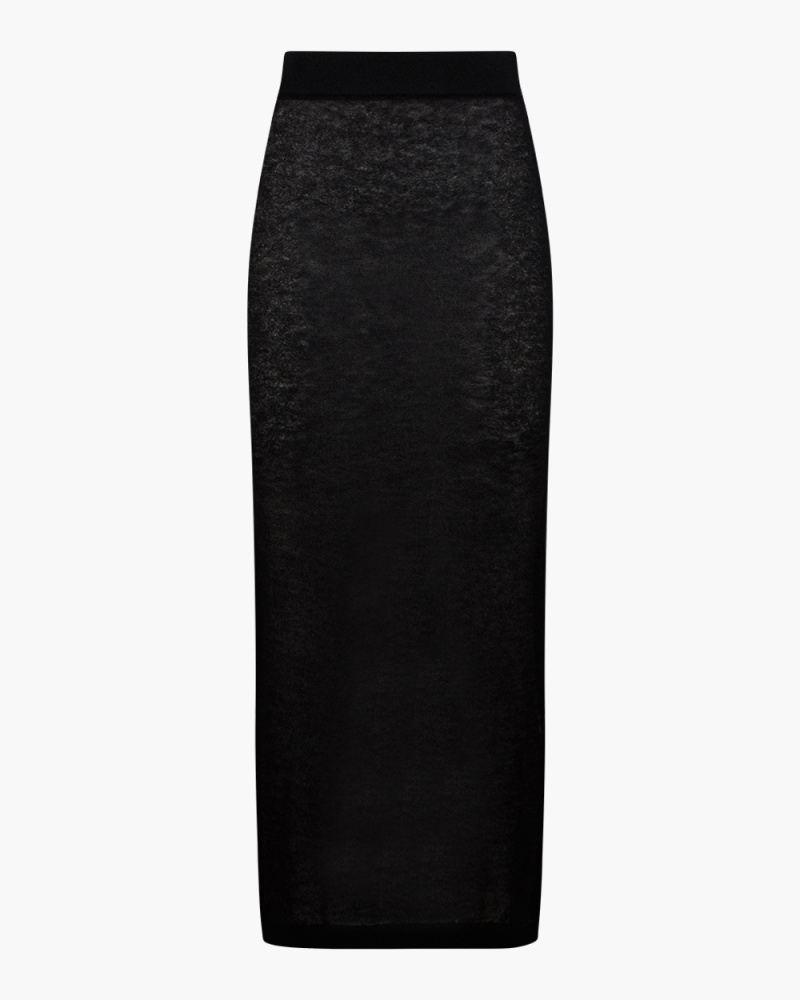 Sheer Mohair Midi Skirt BLACK