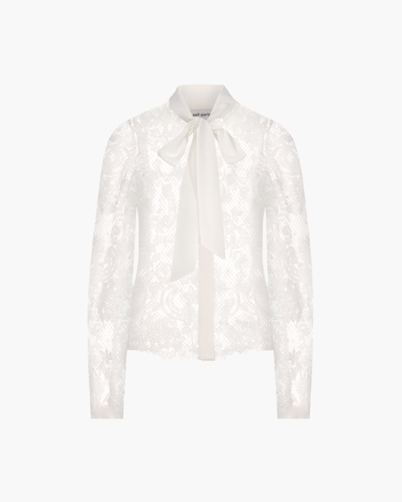 WHITE LACE SHIRT WITH BOW