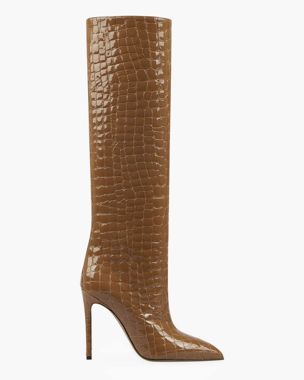 Stiletto boot in glossy croc-effect tan