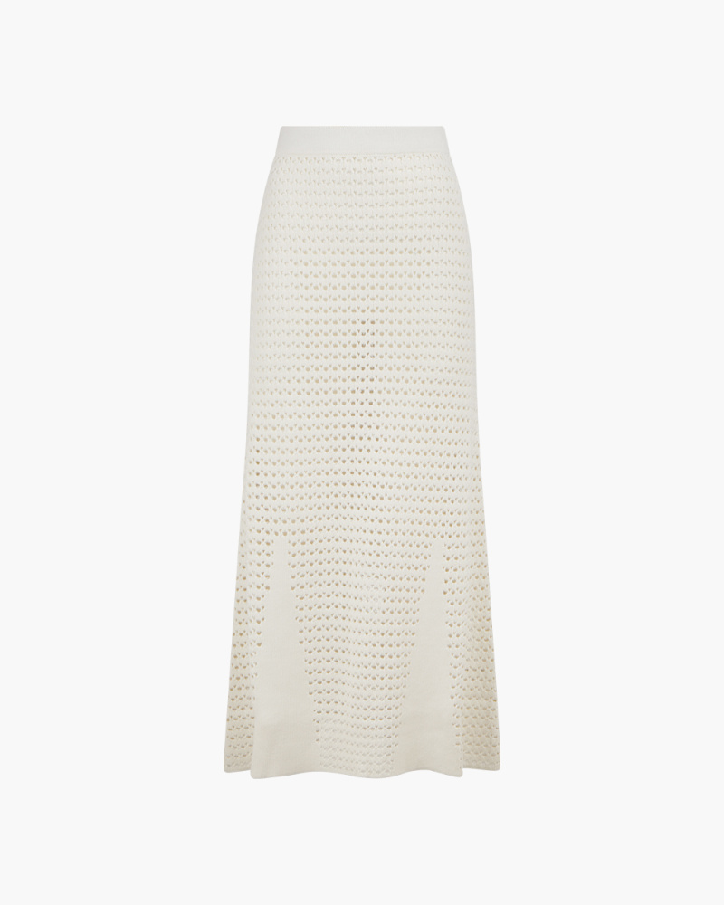 WHITE PERFORATED KNIT SKIRT